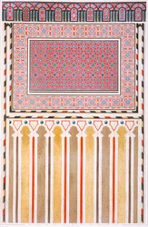 Caïro: Versiering van de El Bordeyny Moskee: geometrische patronen van het mozaïek van de Mihrab, 19e eeuw